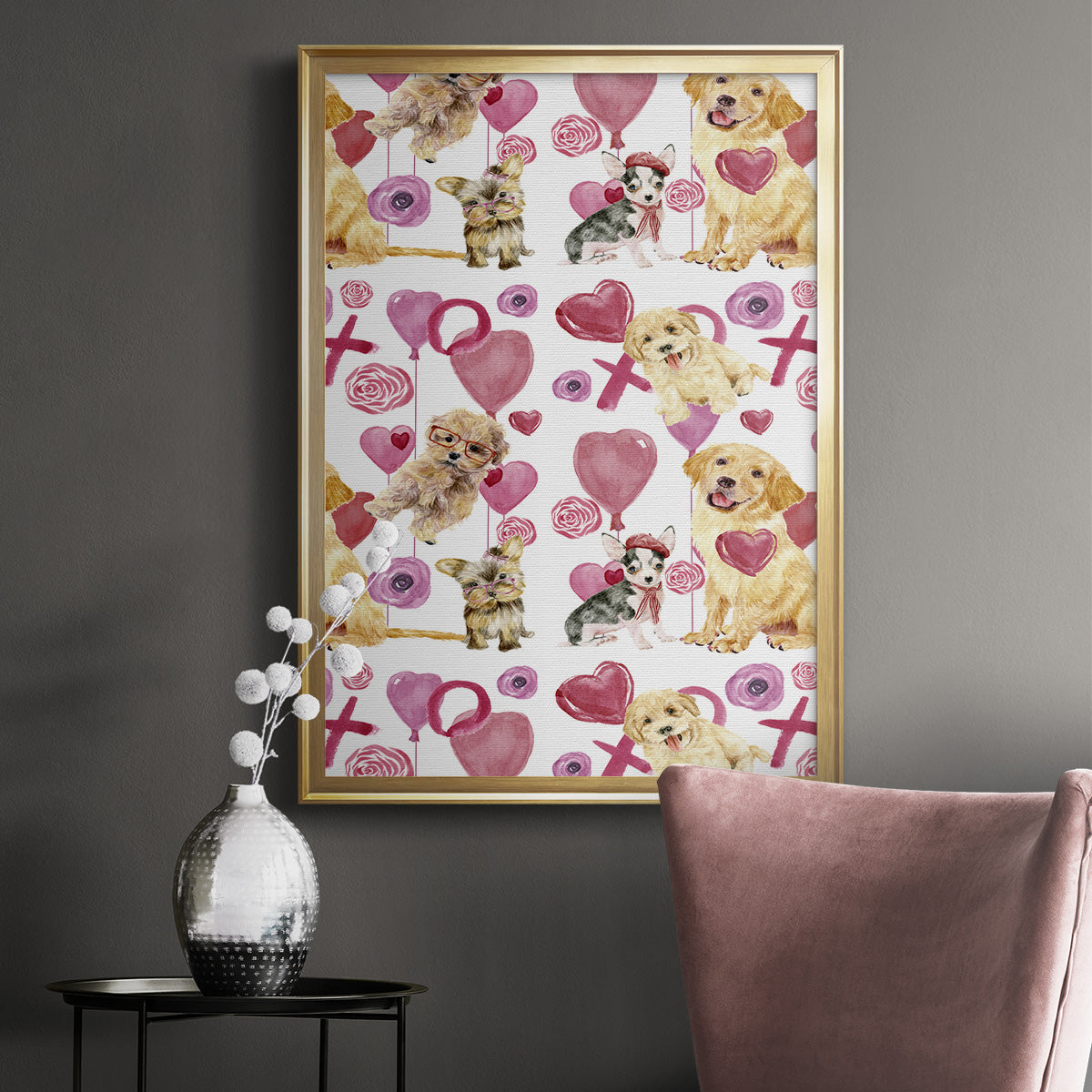 Puppy Valentine Collection E - Modern Framed Canvas Print