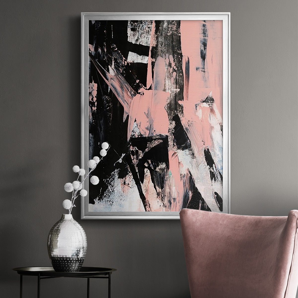 Black & Blush II - Modern Framed Canvas Print