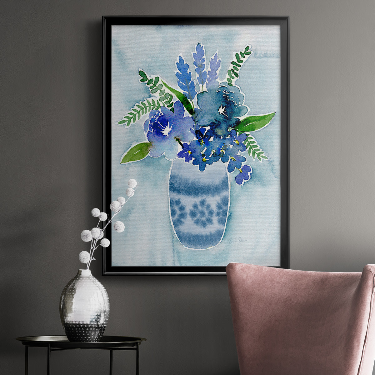 Blue Bouquet II - Modern Framed Canvas Print