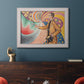 Neo-impressionist abstract portrait by Paul Signac in an ornate weathered white frame displayed in a dark-toned interior setting.