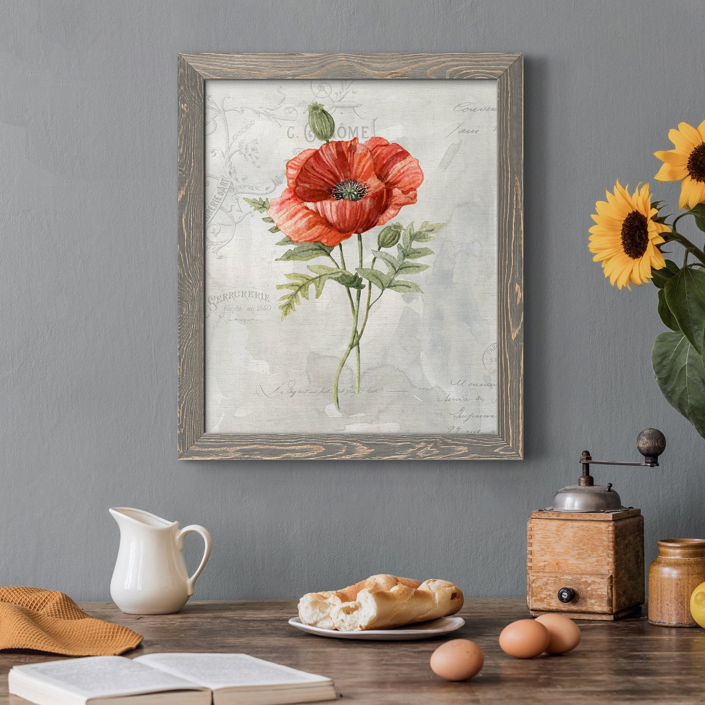 Linen Poppy - Premium Canvas Framed in Barnwood - Ready to Hang