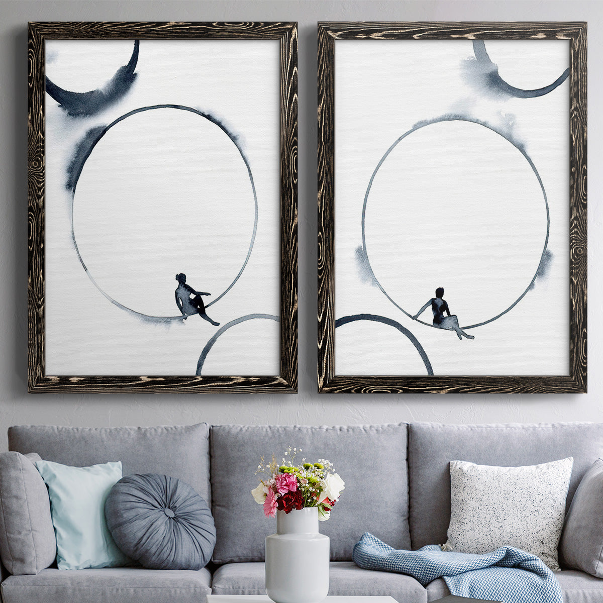 Woman in the Moon I - Premium Framed Canvas 2 Piece Set - Ready to Hang