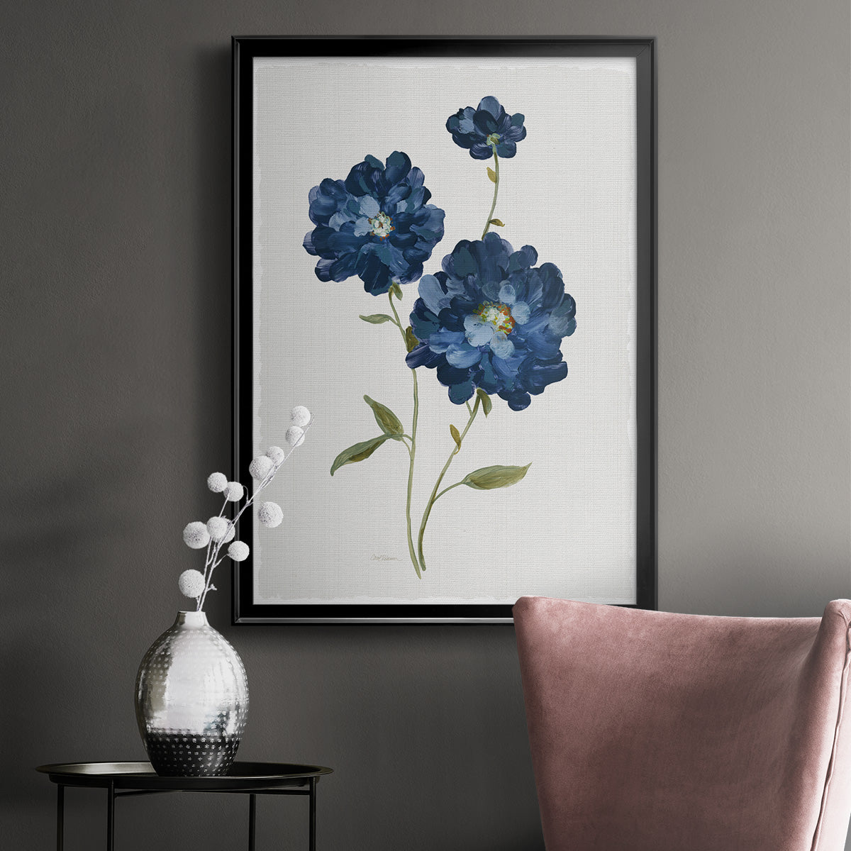 Blue Mums - Modern Framed Canvas Print