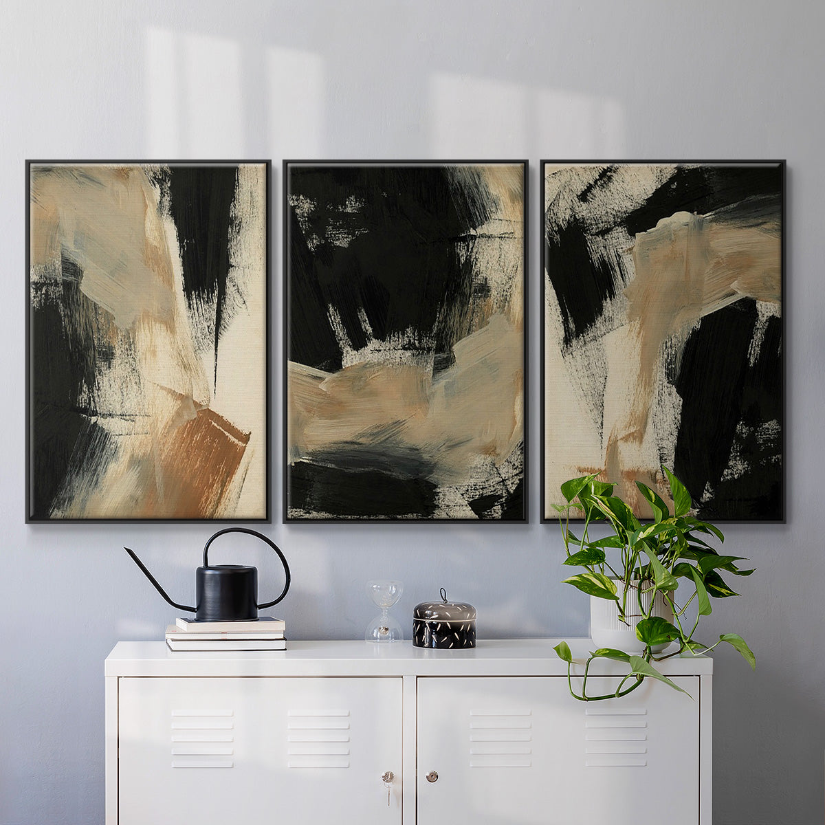 Baked Paintstrokes IV - Framed Premium Gallery Wrapped Canvas L Frame 3 Piece Set - Ready to Hang