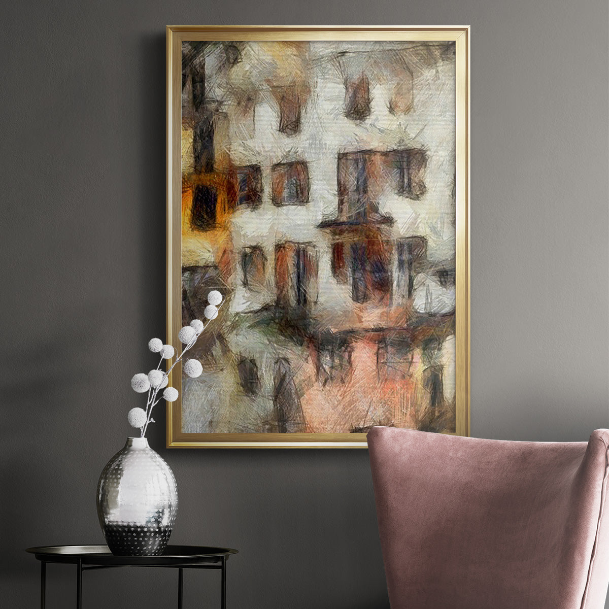 Stacked Houses III - Modern Framed Canvas Print