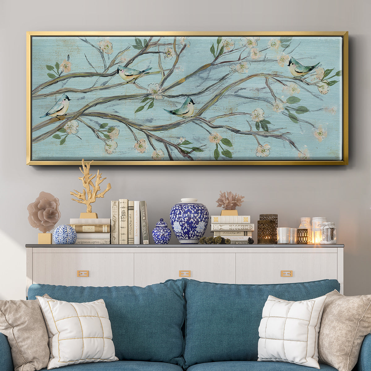 Blue Sky and Blossoms - Floater Framed Canvas Print