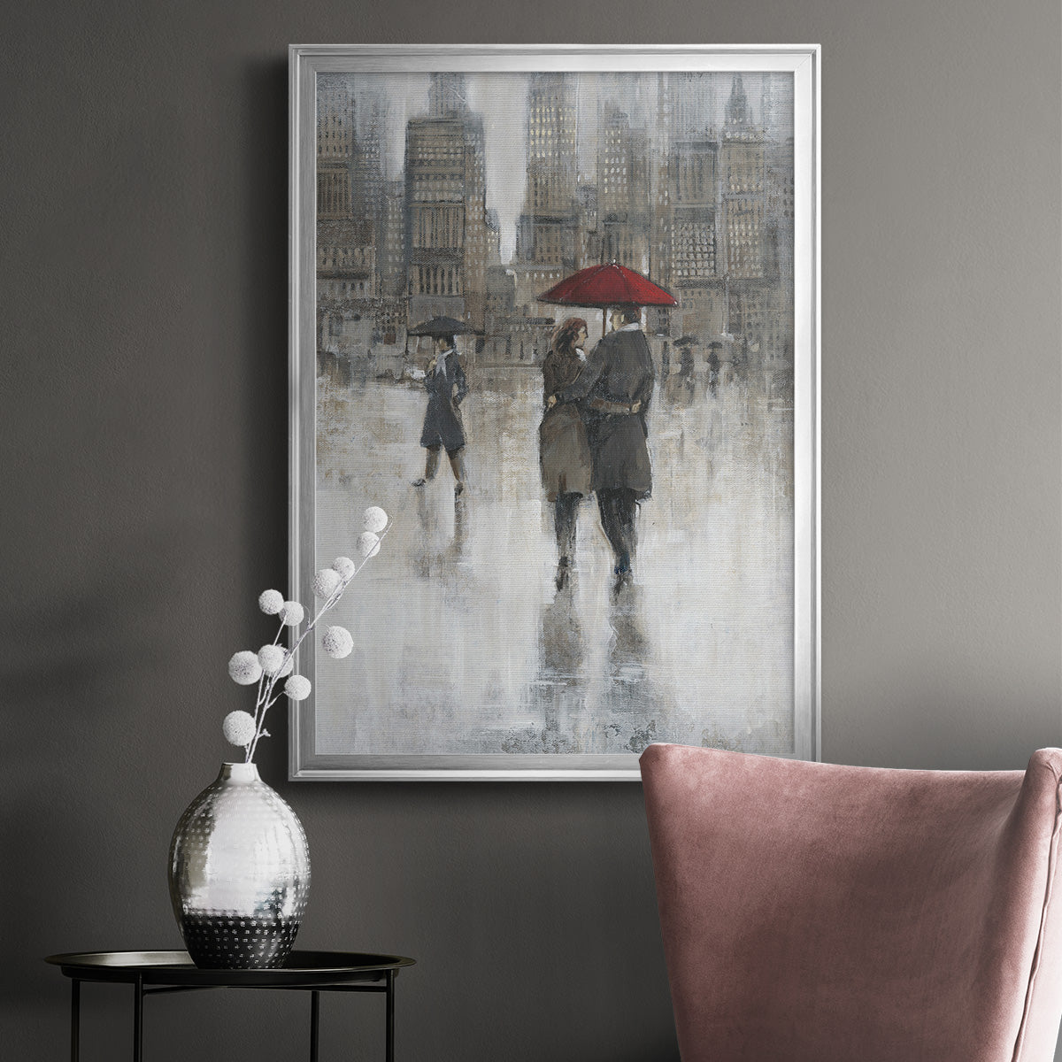 Rain in The City II - Modern Framed Canvas Print