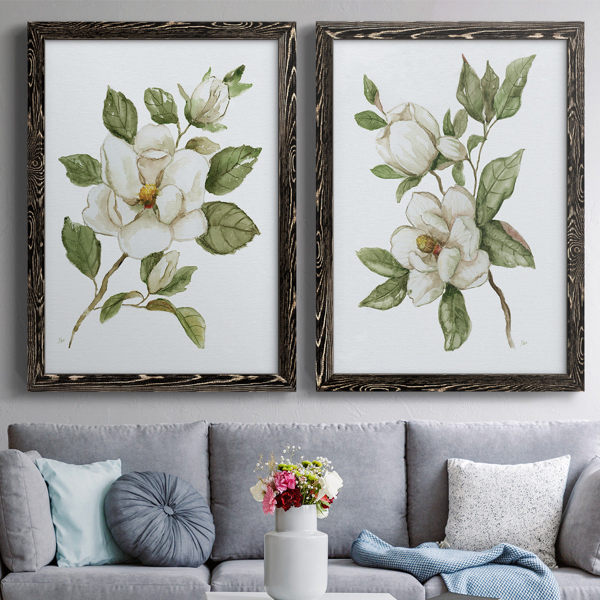 Magnolia Morning I - Premium Framed Canvas 2 Piece Set - Ready to Hang