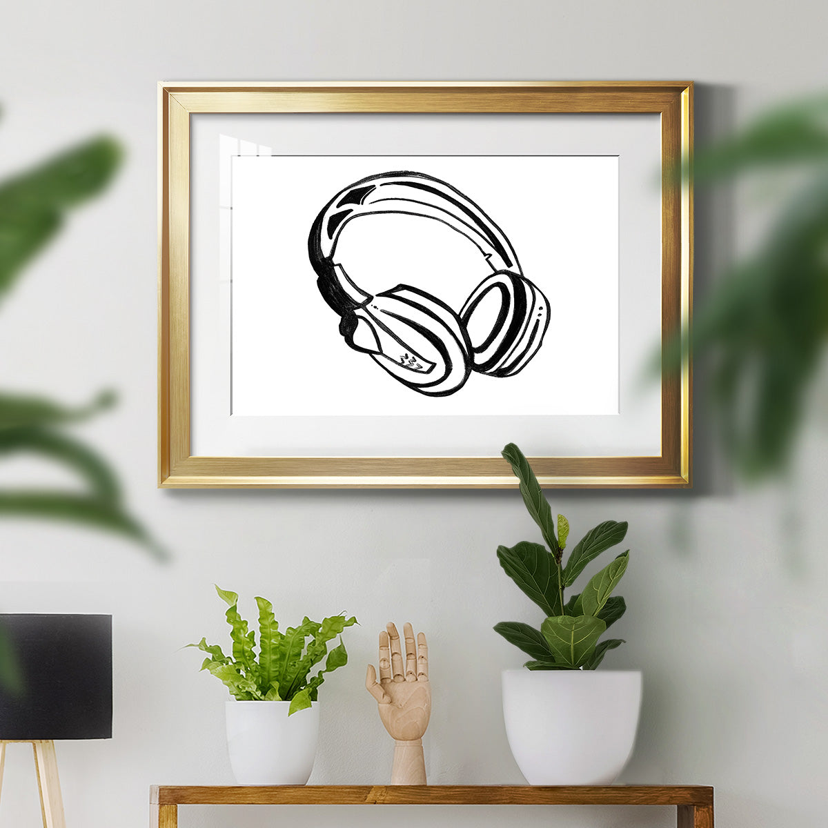 Headphones Sketch Premium Framed Print - Ready to Hang