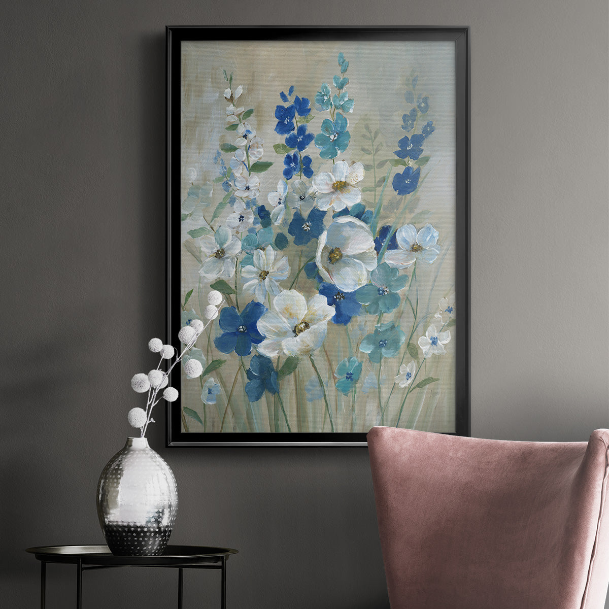 Blue Garden I - Modern Framed Canvas Print