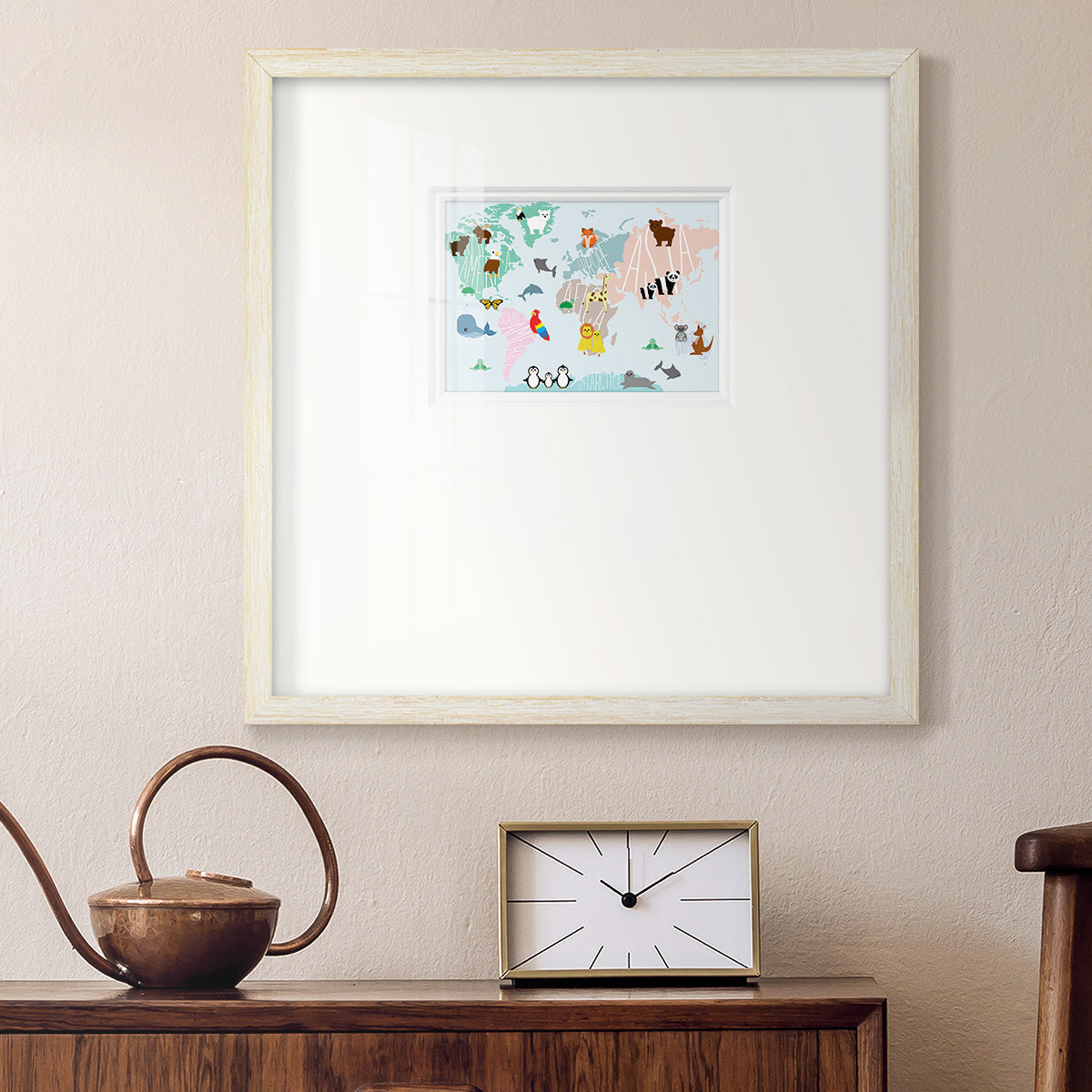 Animal Map Premium Framed Print Double Matboard