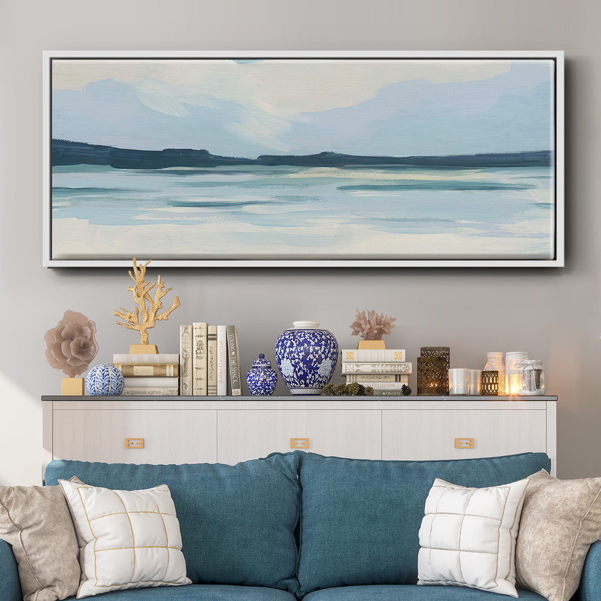 Cream Coastline I - Floater Framed Canvas Print