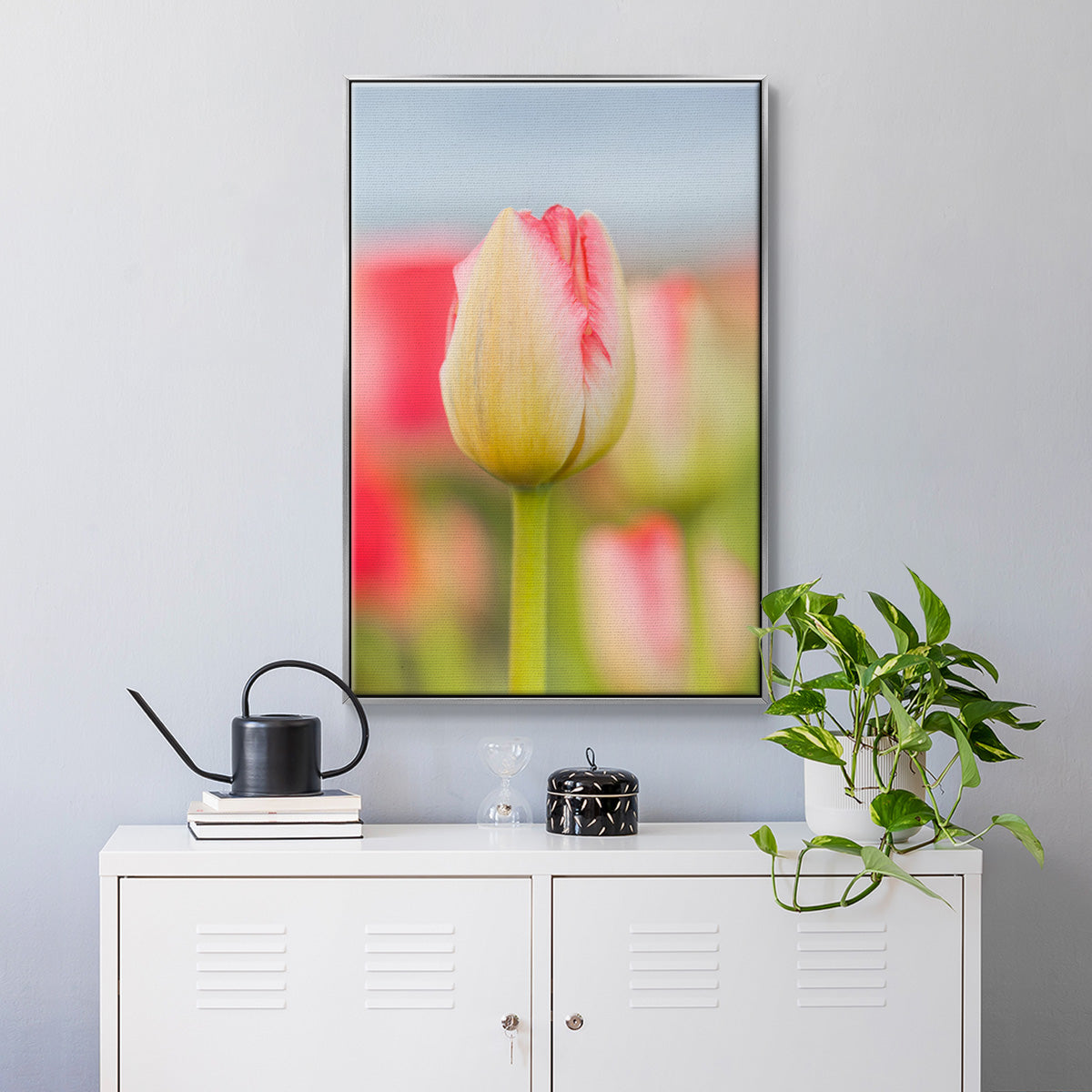 Twotone Tulip - Framed Premium Gallery Wrapped Canvas L Frame - Ready to Hang