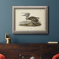 Antique brown pelican bird illustration by John James Audubon in an ornate vintage silver frame displayed in a dark-toned interior setting.