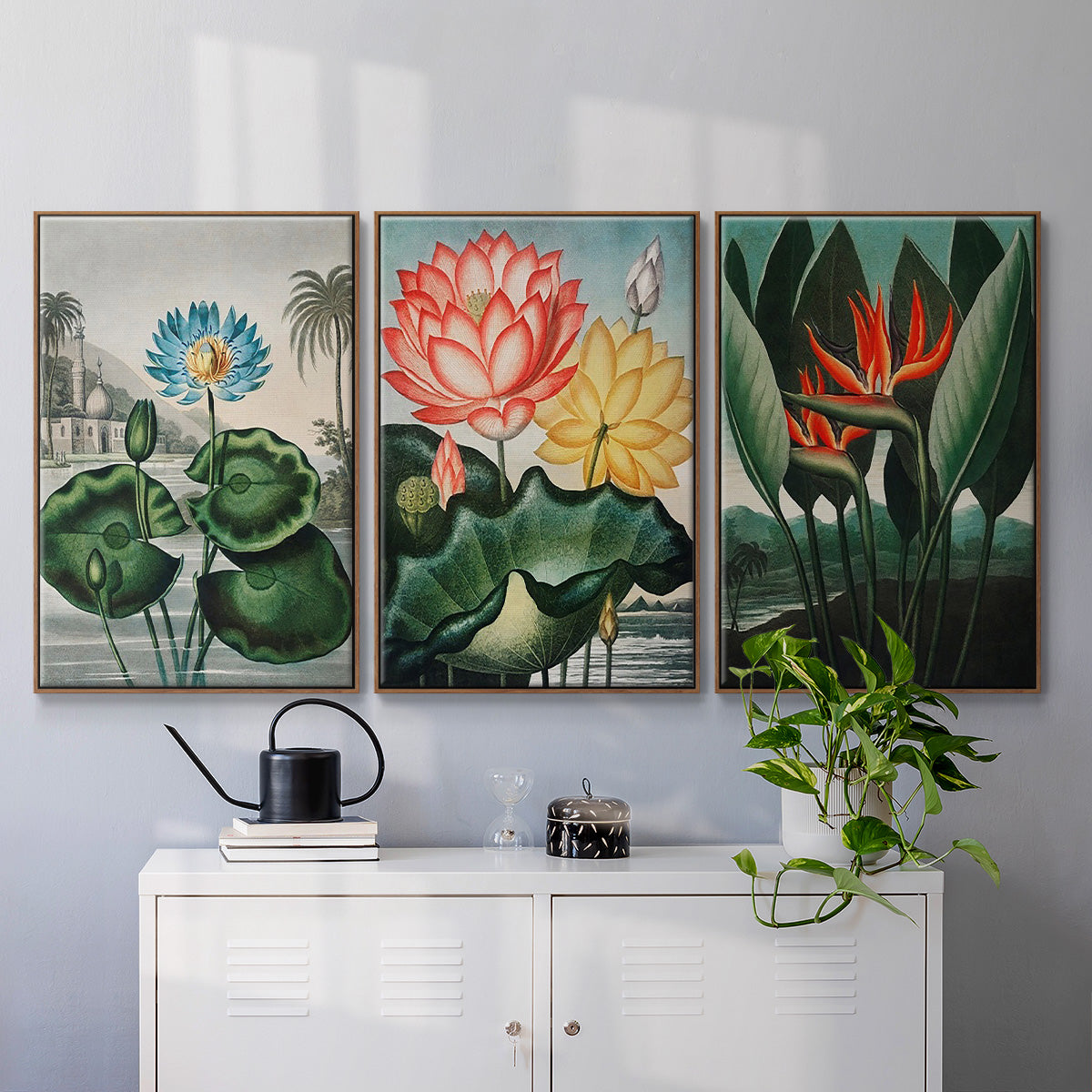 Temple of Flora IV - Framed Premium Gallery Wrapped Canvas L Frame 3 Piece Set - Ready to Hang