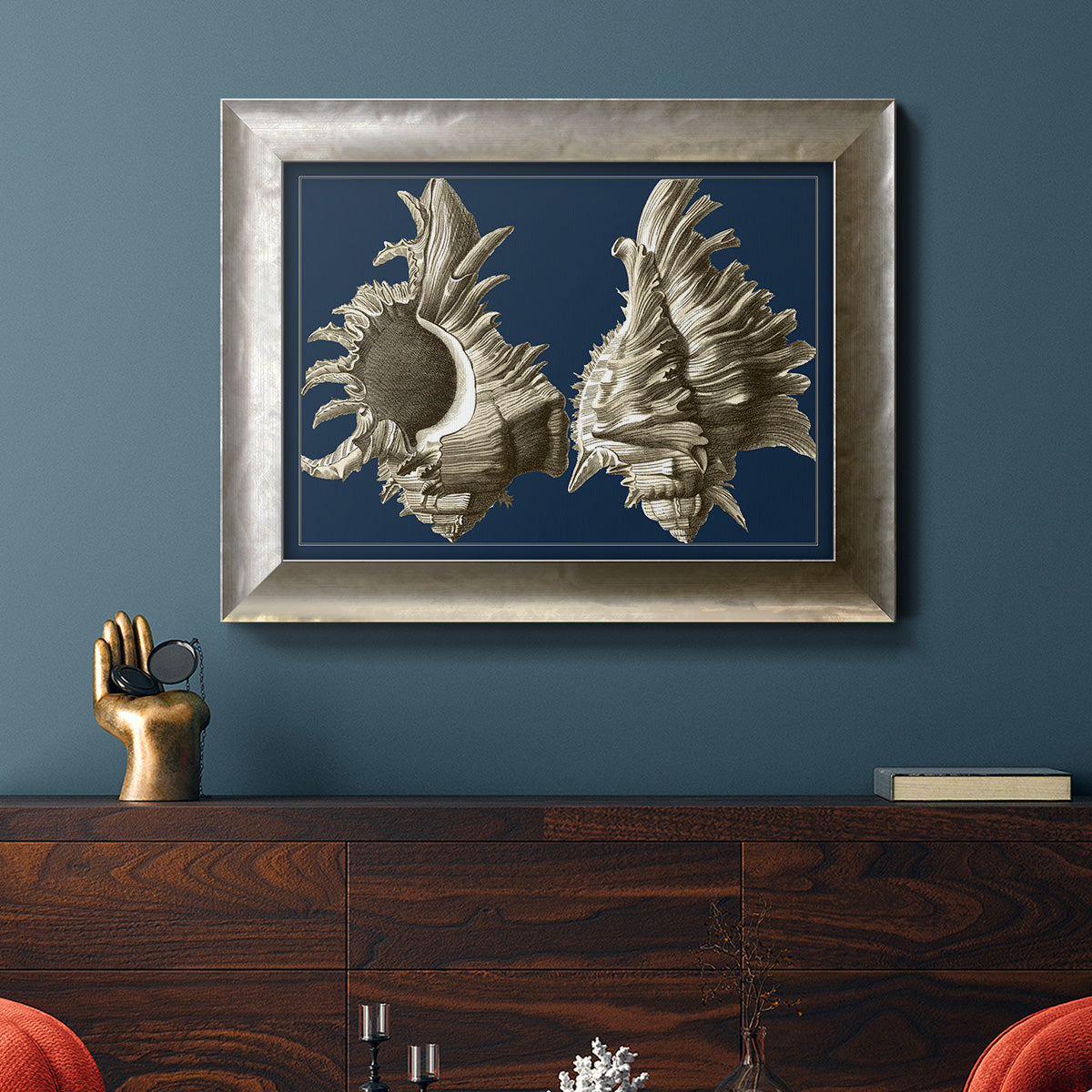 Conch Shells on Navy II Premium Framed Canvas- Ready to Hang