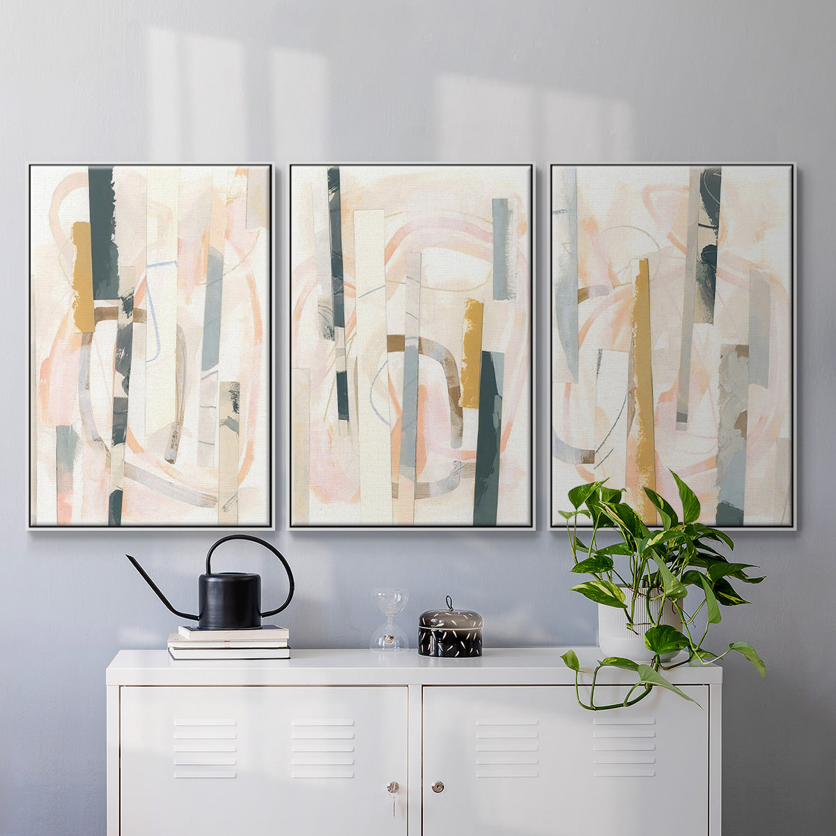 Melon Litmus I - Framed Premium Gallery Wrapped Canvas L Frame 3 Piece Set - Ready to Hang