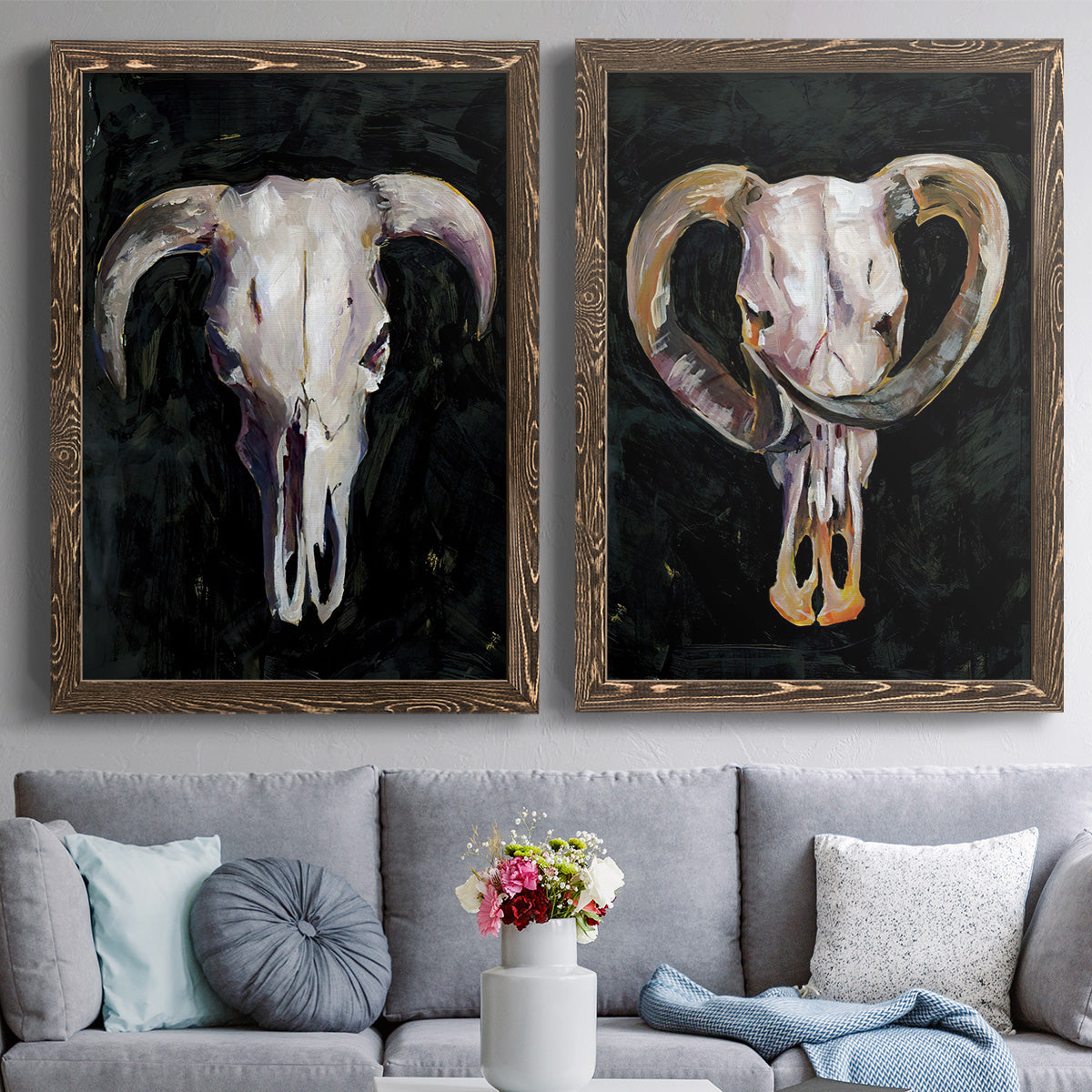 Horned Skull I - Premium Framed Canvas 2 Piece Set - Ready to Hang