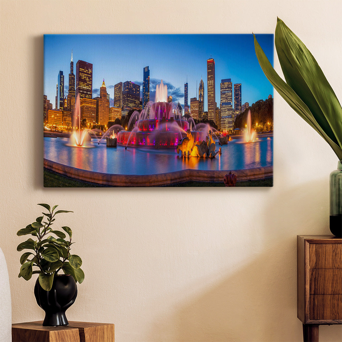 Downtown Chicago At Night - Canvas Art Print