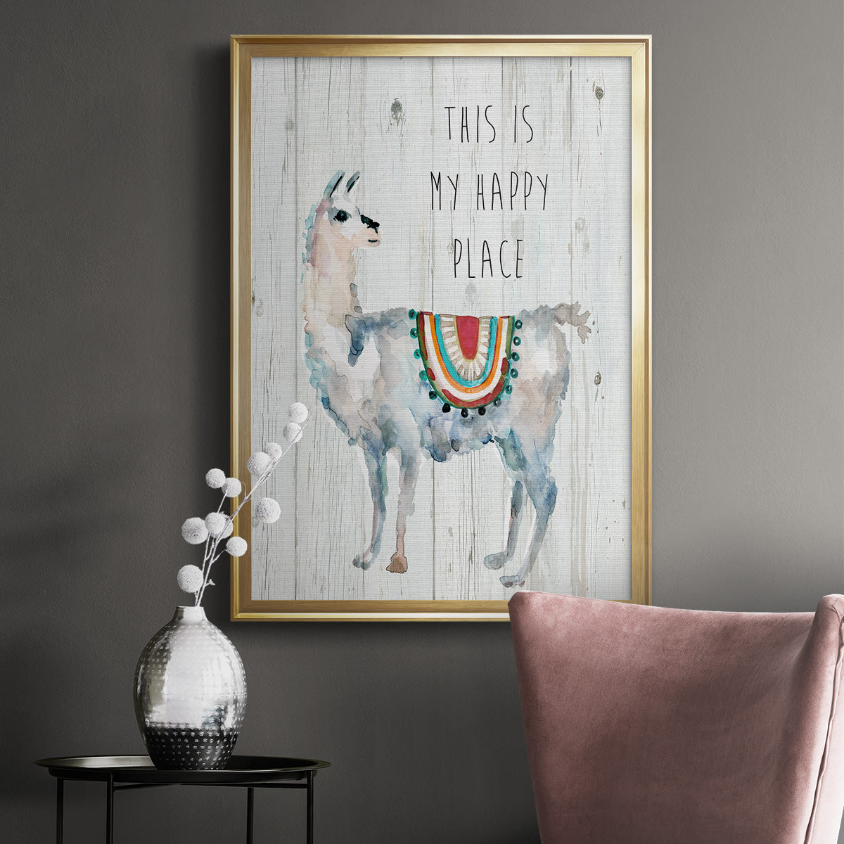 Llama Happy Place - Modern Framed Canvas Print