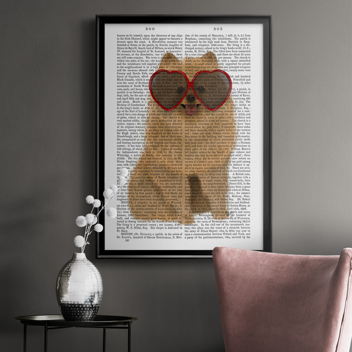 Pomeranian and Heart Glasses - Modern Framed Canvas Print