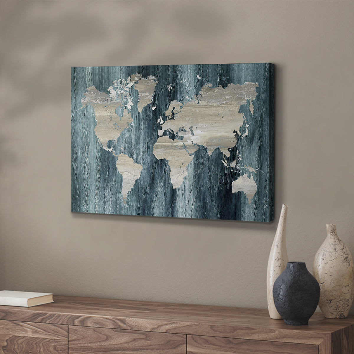 Navy World Map - Canvas Art Print