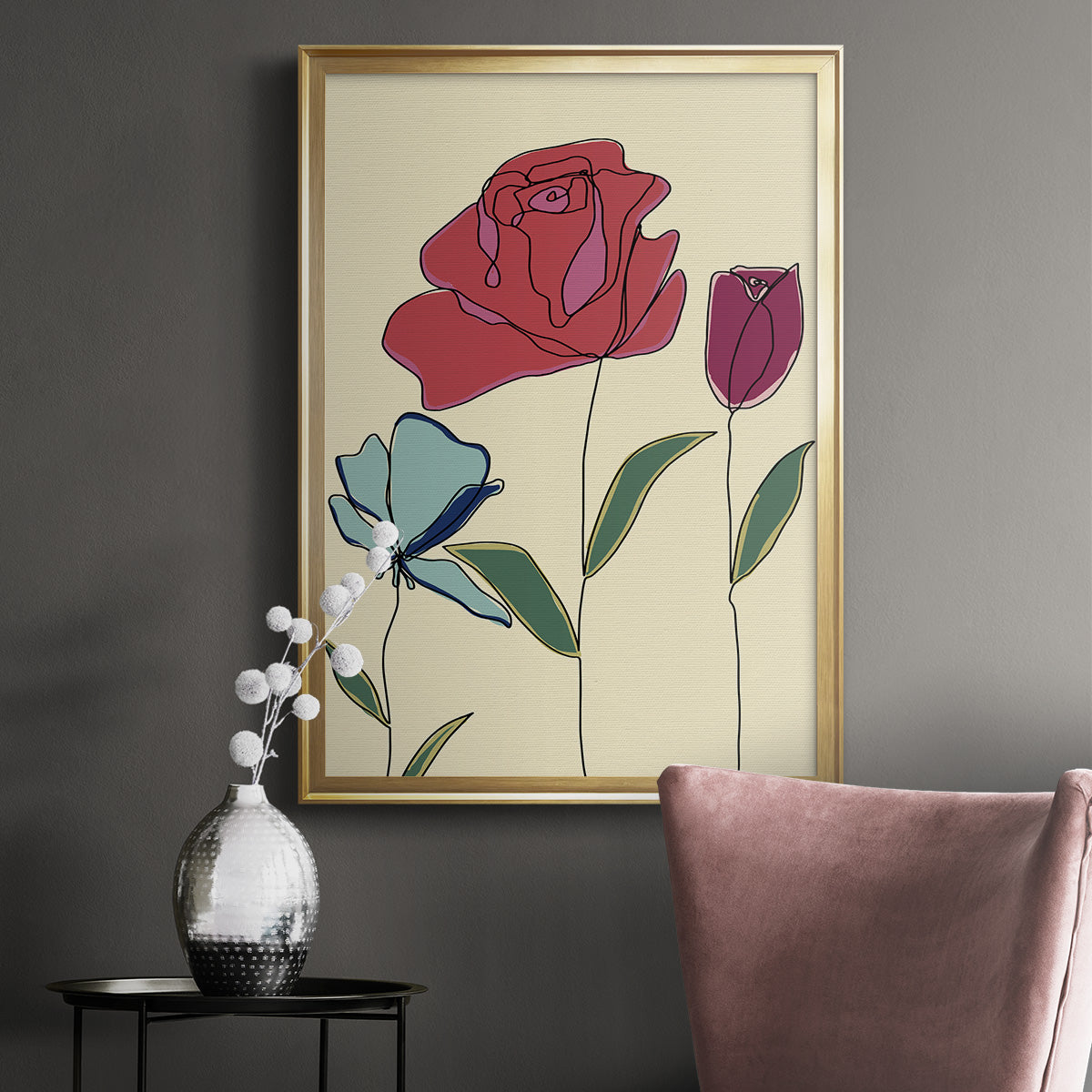 Colored Floral I - Modern Framed Canvas Print