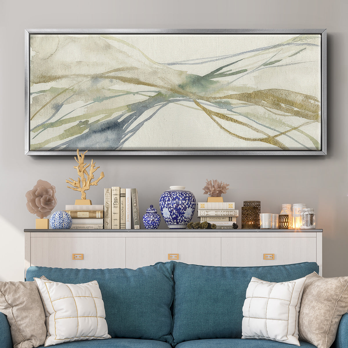 Watercolor Waves I - Floater Framed Canvas Print