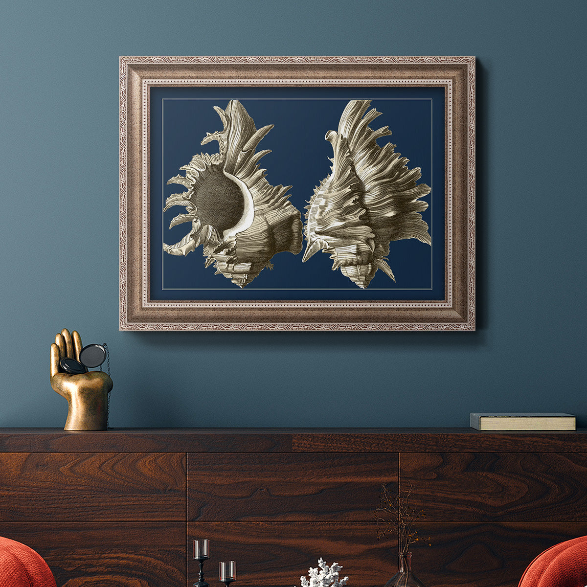 Conch Shells on Navy II Premium Framed Canvas- Ready to Hang