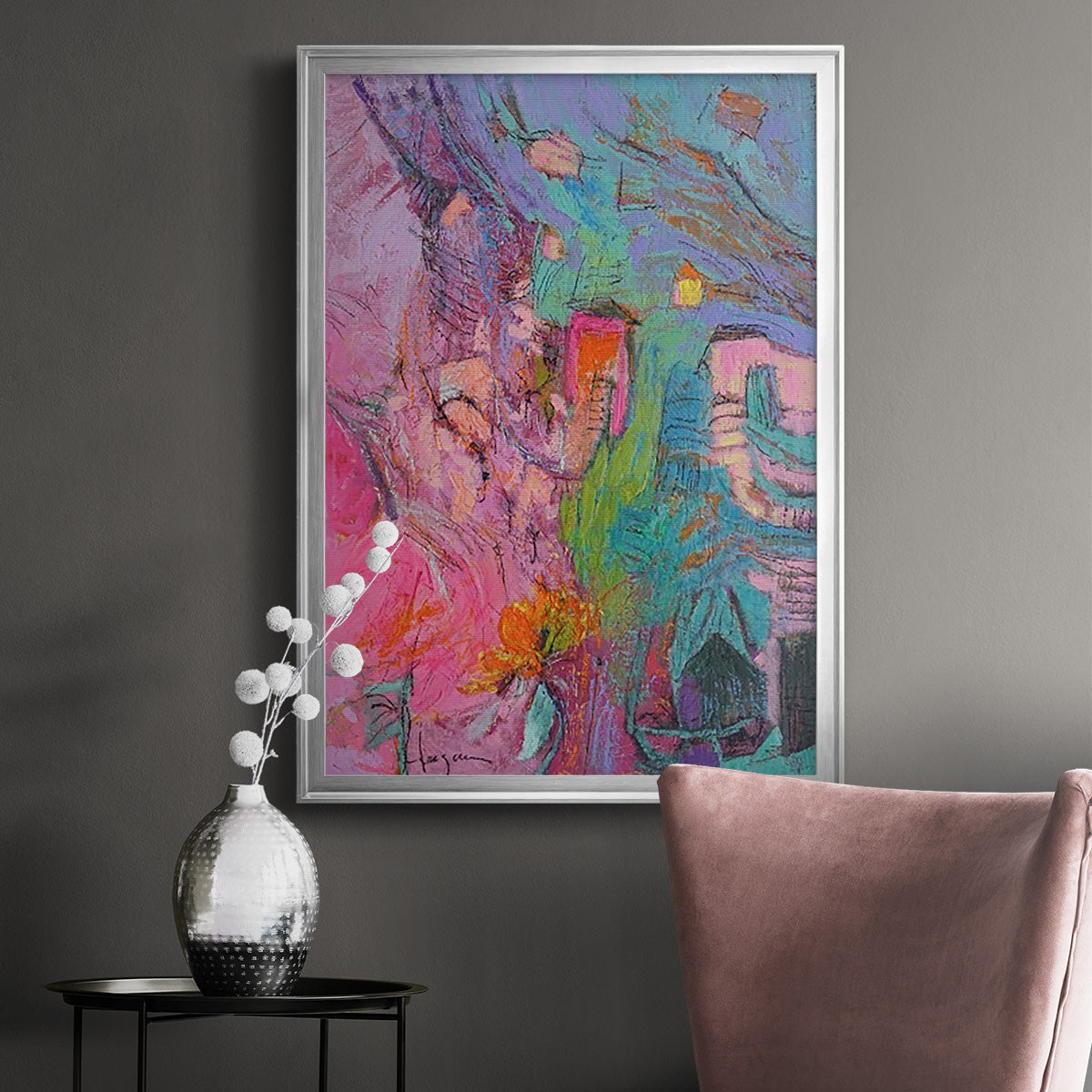 My Pink House - Modern Framed Canvas Print