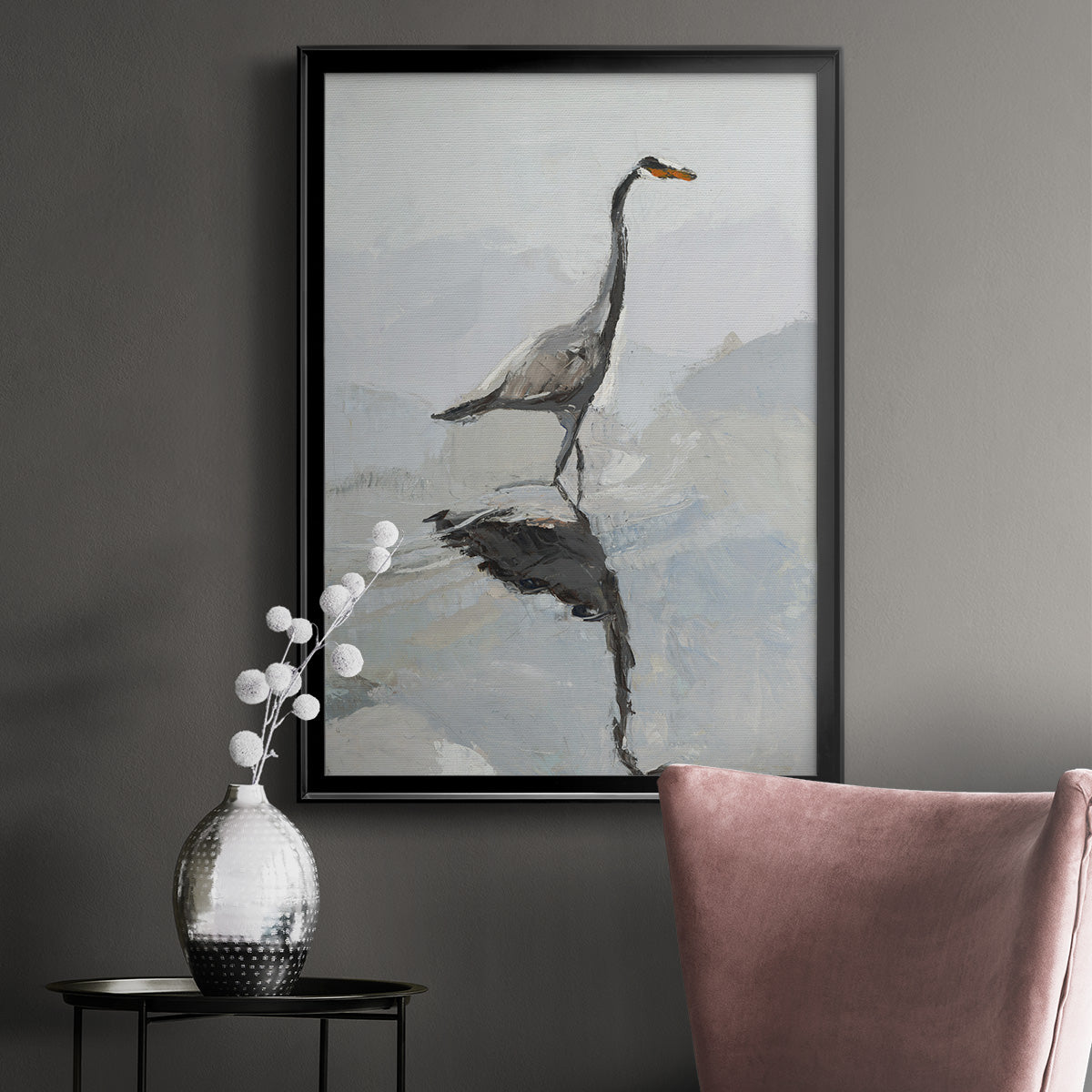 Heron - Modern Framed Canvas Print