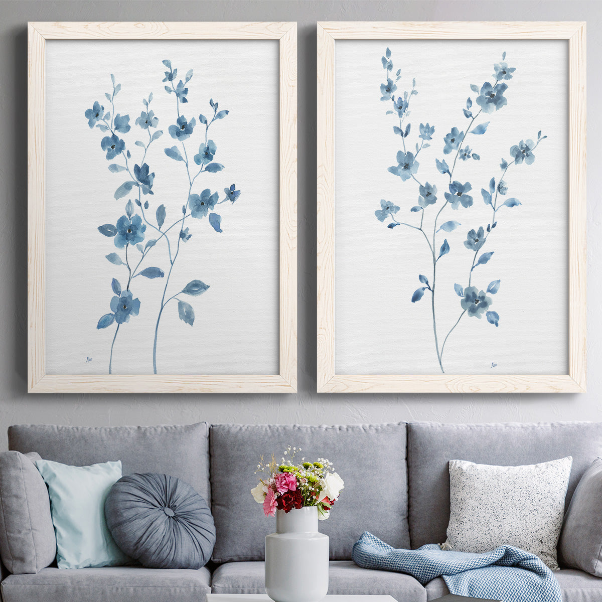 Blue Blossom I - Premium Framed Canvas 2 Piece Set - Ready to Hang