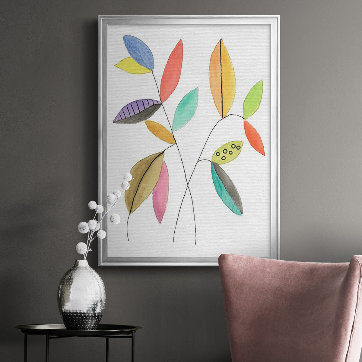 Color Pop Leaves IV - Modern Framed Canvas Print