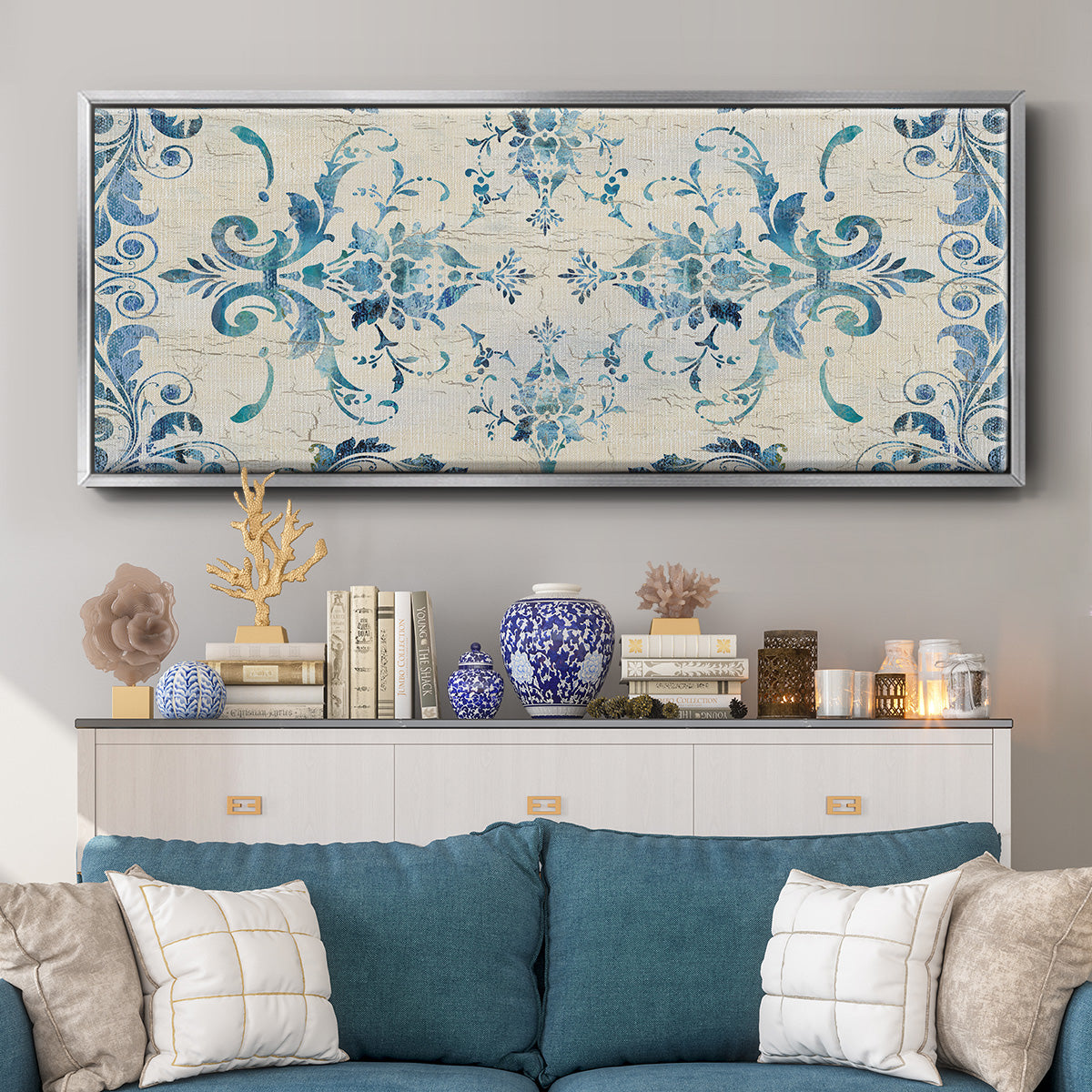 Border Damask - Floater Framed Canvas Print