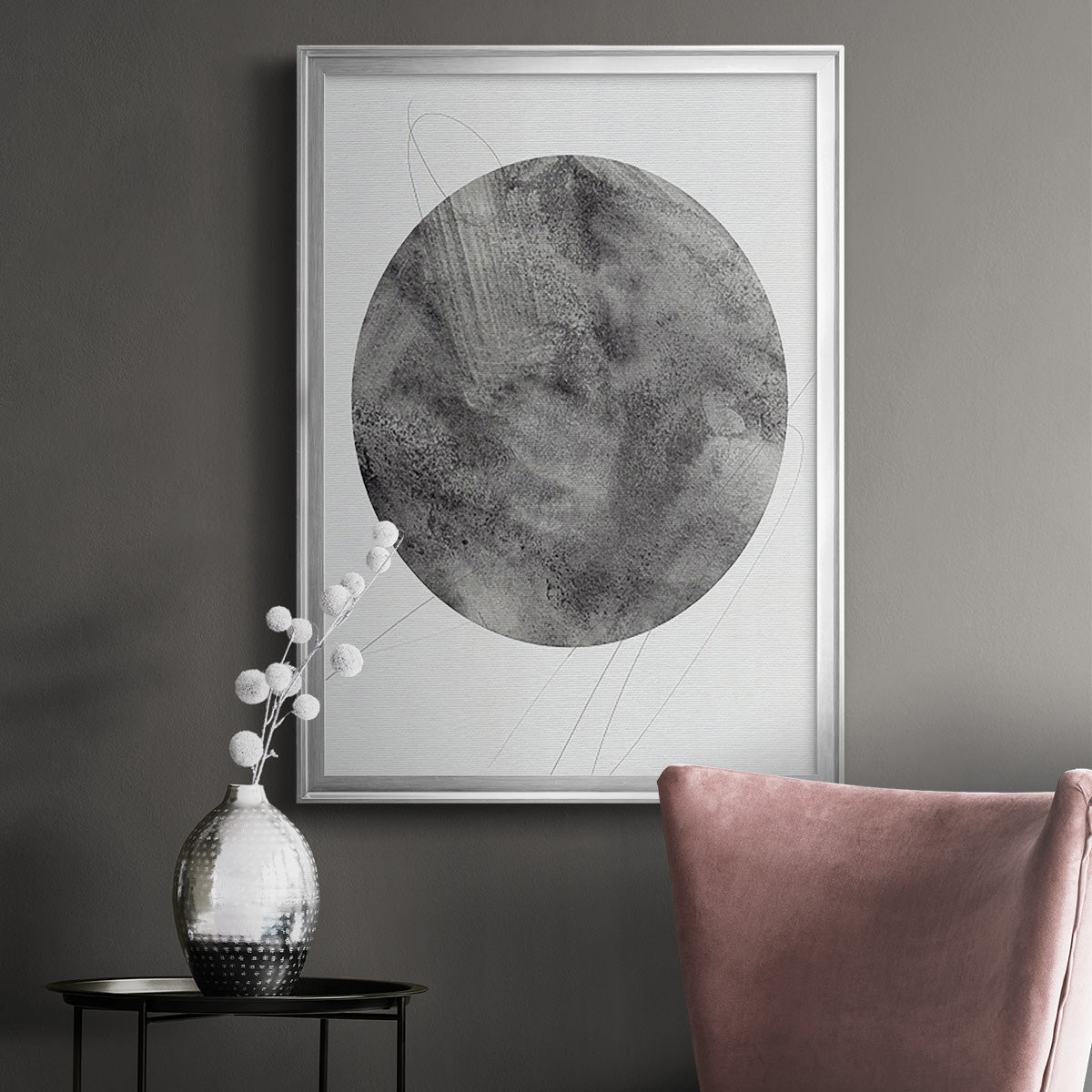 Graphite Moon II - Modern Framed Canvas Print
