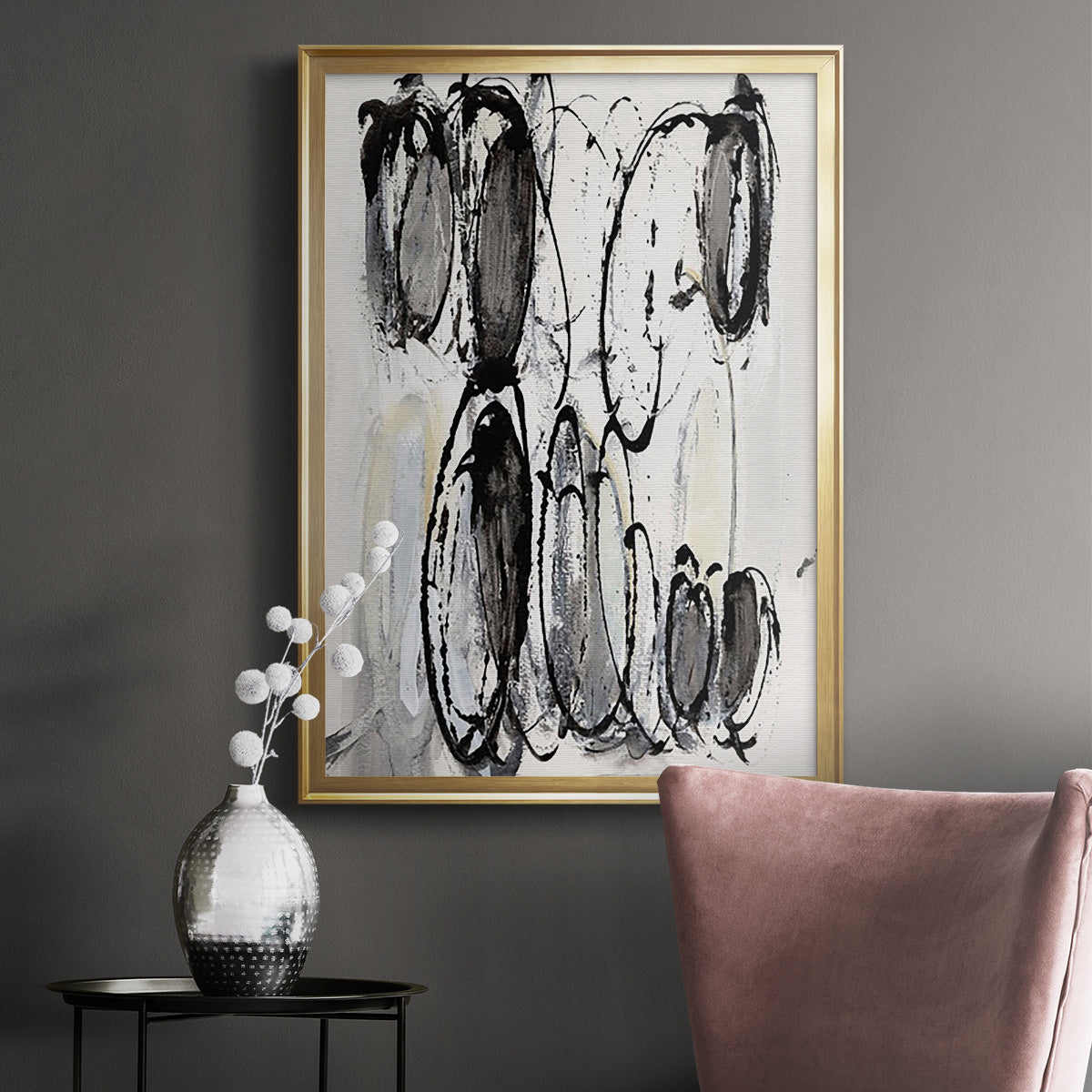 Grey Scribbles II - Modern Framed Canvas Print