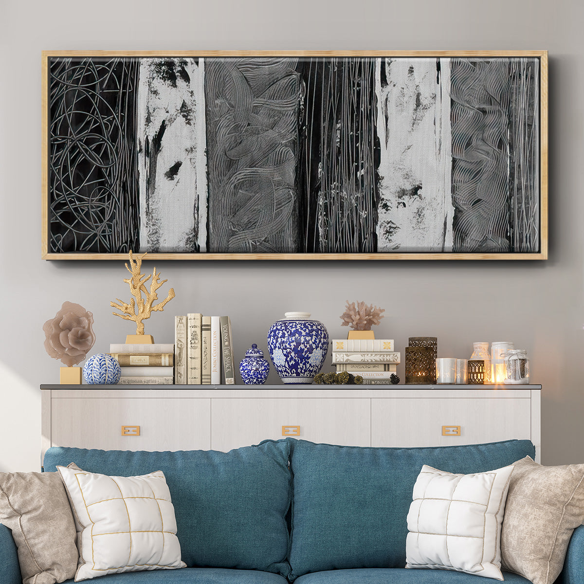 Printed Brushed Nickel Abstract I - Floater Framed Canvas Print