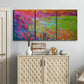 Three-panel canvas wall art featuring abstract meadow inspired color fields, displayed above a cabinet in an entryway.