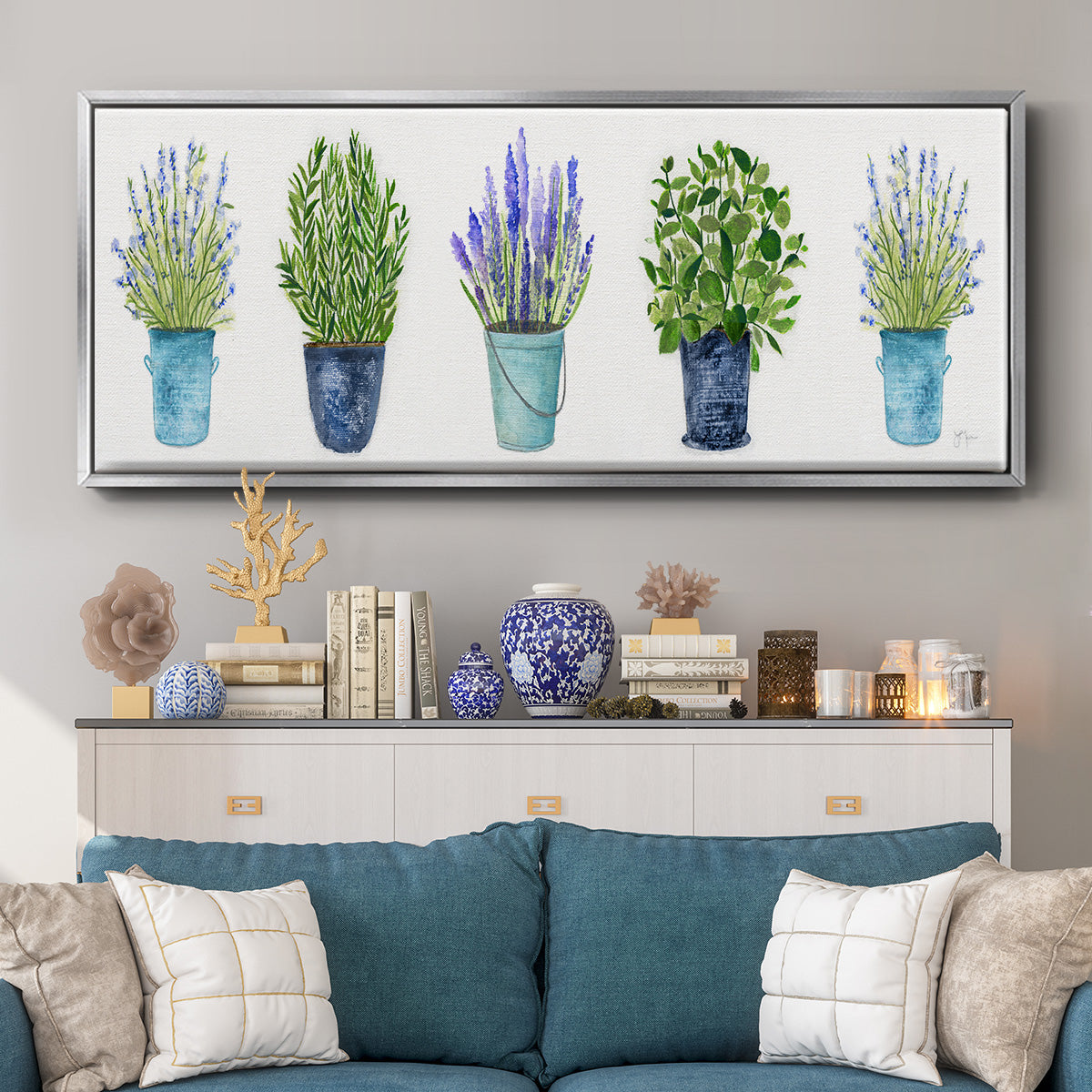 Herbs In A Row - Floater Framed Canvas Print