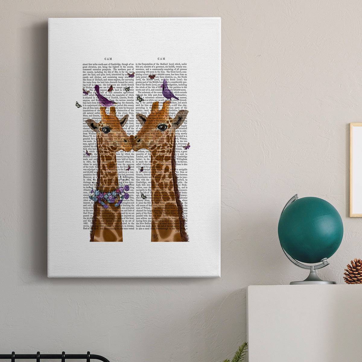 Kissing Giraffes with Birds Premium Gallery Wrapped Canvas - Ready to Hang