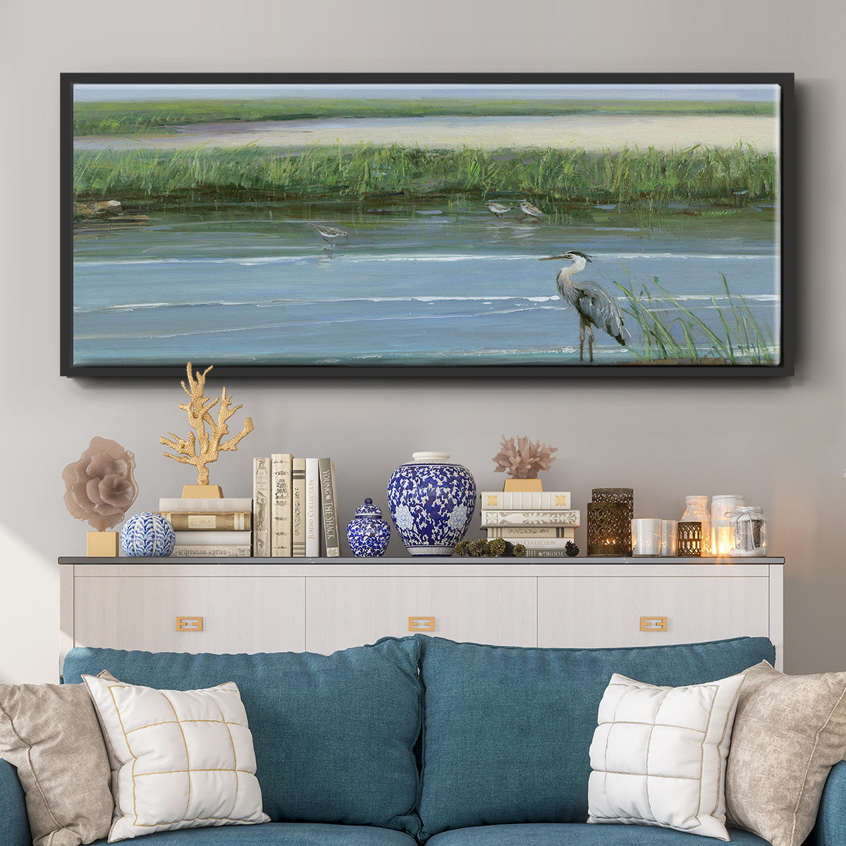 Wading at Dusk - Floater Framed Canvas Print