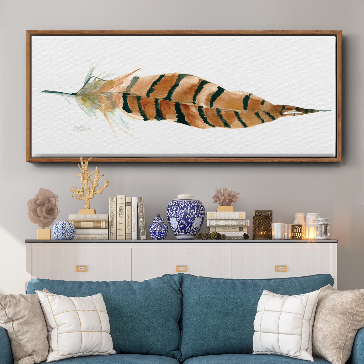 Tail Feather I - Floater Framed Canvas Print