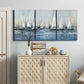 Three-panel canvas wall art featuring still life with pears and grapes, displayed above a cabinet in an entryway.
