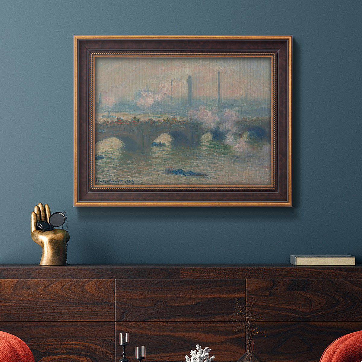 Waterloo Bridge, Gray Day - Ornate Framed Canvas Print