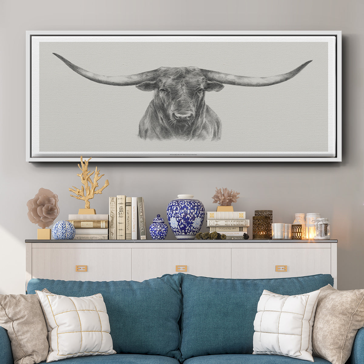 Longhorn Bull - Floater Framed Canvas Print