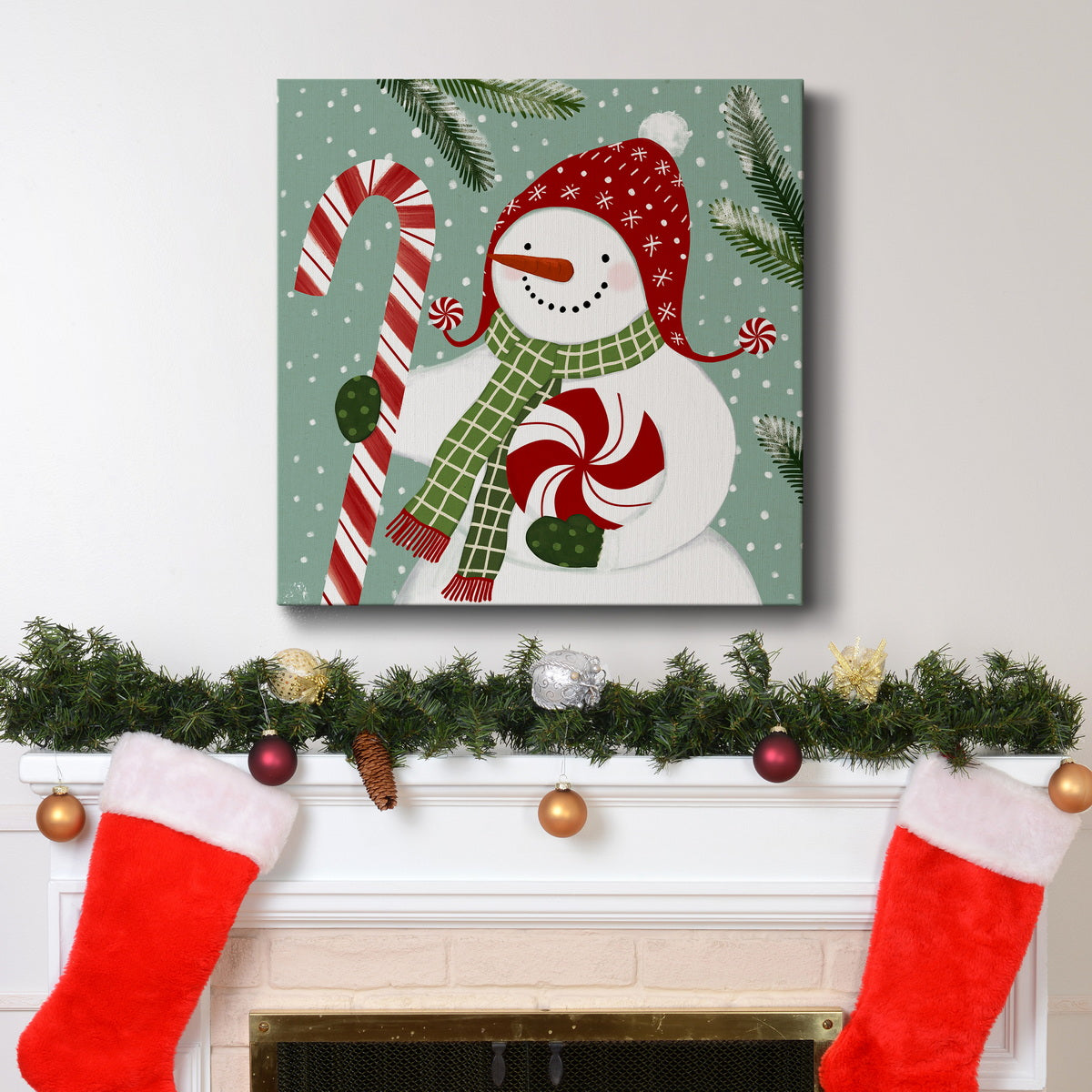 Peppermint Snowman II-Premium Gallery Wrapped Canvas - Ready to Hang