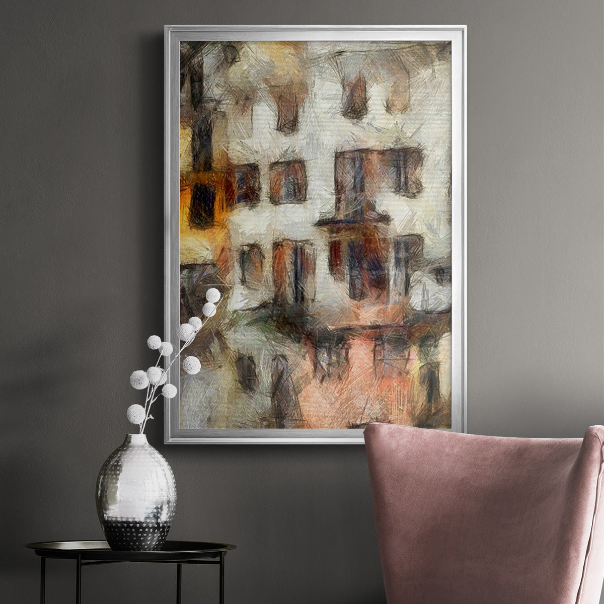 Stacked Houses III - Modern Framed Canvas Print