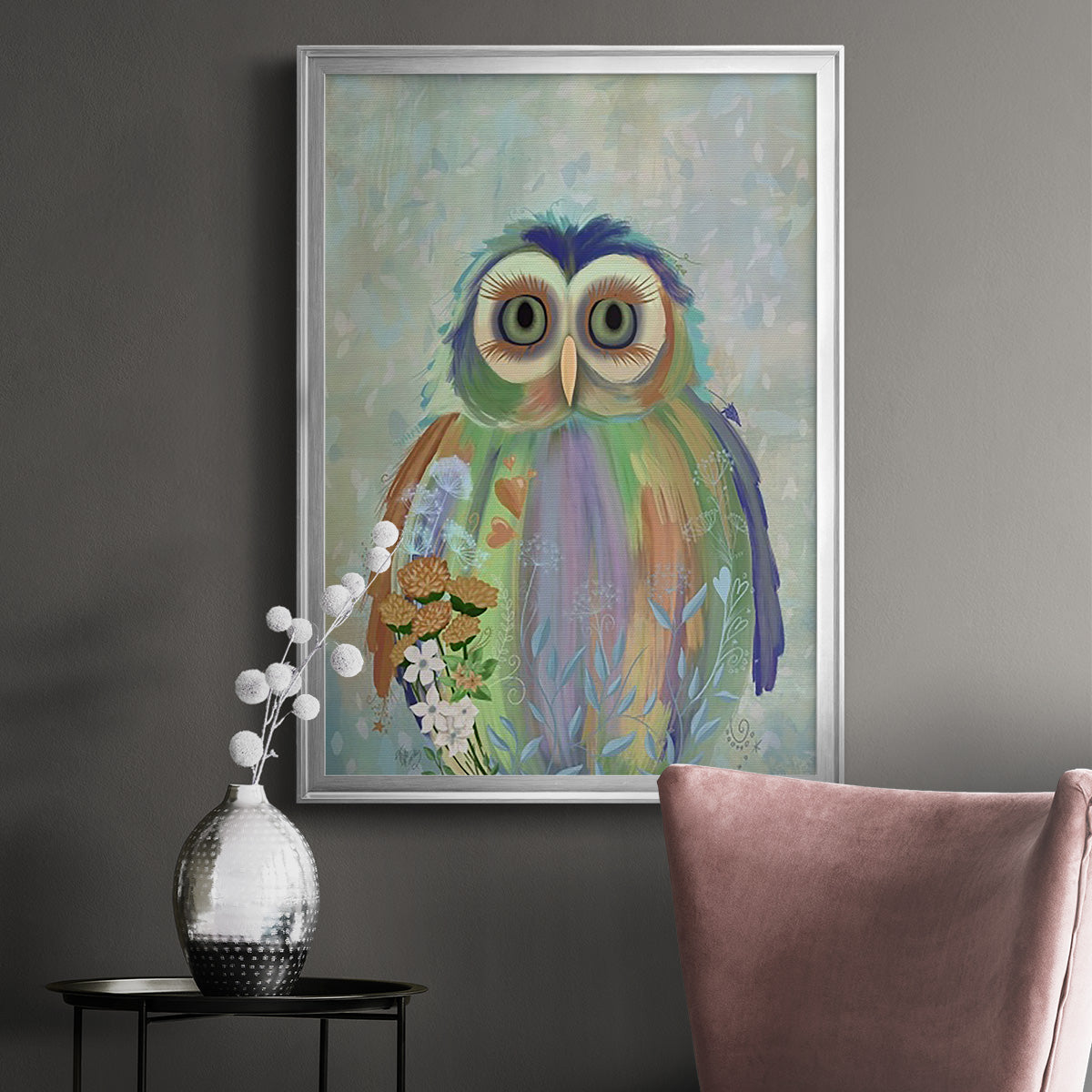 Fantastic Florals Owl - Modern Framed Canvas Print