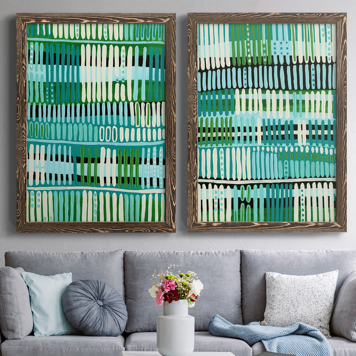 Teal Pattern I - Premium Framed Canvas 2 Piece Set - Ready to Hang