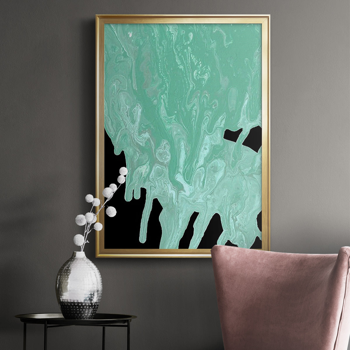 Teal Cascade I - Modern Framed Canvas Print